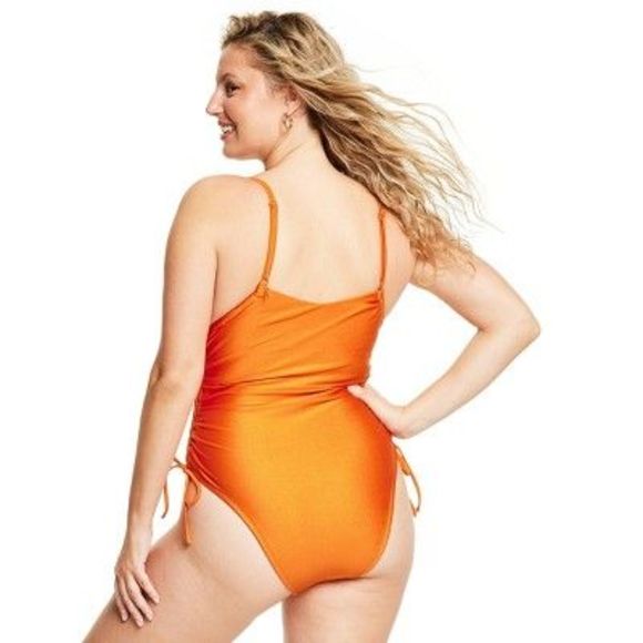 Women's Metallic Side-Ruched High Leg Cheeky One Piece Swimsuit - Fe Noel O - Picture 3 of 5